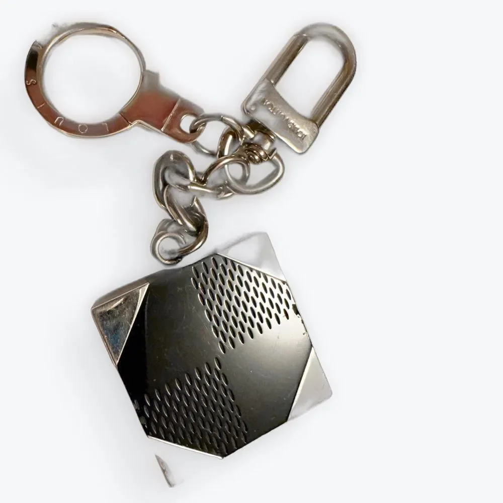 Auth Louis Vuitton Black Resin Silver Bag Charm Keyring Damier Print LV Brand